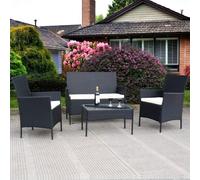 4 Seater Rattan Furniture Set with Coffee Table & Cushions (Black) Alivio Black One Size