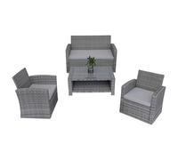 4 Seater Rattan Garden Furniture Set 4 Piece Grey with Coffee Table