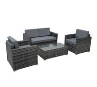 4-Seater Rattan Sofa Set Grey PE Rattan Galvanized Steel 124x68x68cm 4" Cushions