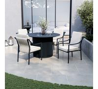 4 Seater Round Aluminium Outdoor Garden Dining Table with Ribbed Base & Beige Rope Chairs