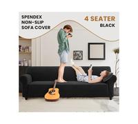 (4 Seater Sofa Cover, Black) Stretch Sofa Cover Non Slip Couch Cover Spandex Slipcover Protector T Shape Elastic Furniture Cover