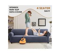 (4 Seater Sofa Cover, Blue Grey) Stretch Sofa Cover Non Slip Couch Cover Spandex Slipcover Protector T Shape Elastic Furniture Cover
