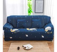 4 Seater Sofa Cover Blue Yellow Moon Stretch Sofa Covers Spandex Sofa Protectors from Pets Washable Covers for Sofas Non Slip Couch Covers All Seasons Couch Cover with Elastic Strap 4 Seater