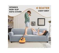 (4 Seater Sofa Cover, Silver) Stretch Sofa Cover Non Slip Couch Cover Spandex Slipcover Protector T Shape Elastic Furniture Cover