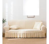 4 Seater White Stretch Sofa Cover with Skirt Modern Bubble Fur Protector Elastic Fit All Seasons Country Style Ultimate Protection for Your Furniture