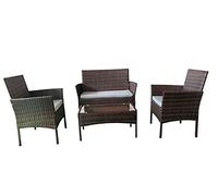 4 Seater Wicker Rattan Garden Furniture Set Brown with Coffee Table | 2 Seater Sofa, Table and 2 Chairs, for Indoor Outdoor Garden Furniture, Patio and Conservatory Seating