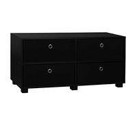 4 Section Black Wide Wooden TV Stand With 4 Drawers (Black)