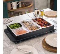 Cooks Professional 4-Section Buffet Warmer 7.2 Litre Capacity with Hotplate Function & Adjustable Temperature Control Dial | 300W Portable Electric Food Serving Tray | Black