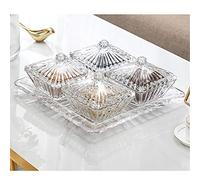 4 Section Crystal Glass Snack Dish, 4 Grid Fruit Plate Kitchen Serving Dishes Confectionery Snacks Dried Fruit Organizing 4KG Plate Home Decorations,White