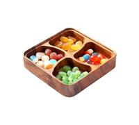 4 Section Wooden Snack Tray - Natural Smooth Bowl, Multi Compartment Organizer, Food Safe Serving Dish, Eco Friendly Design with Dividers | Nuts Dried Fruit Appetizer Plate for Home