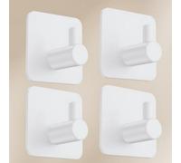 4 Self Adhesive Hooks, Extra Sticky Strong, Stick On Hooks Up To 8Kg, Wall Door Hook For Towel, Coat, Hat, Key, White