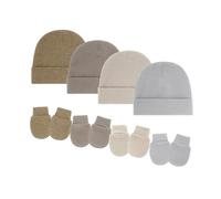4 Set Baby Bonnet & Mittens Soft Cotton Stretchy Cap Machine Washable Newborn 0-3M Unisex Gentle Baby Headwear Shower