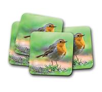4 Set - Beautiful Red Robin Coaster - Pretty Bird Christmas Animals #15509