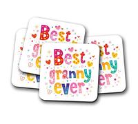 4 Set - Best Granny Ever Coaster - Love Hearts Grandma Nan Lovely #19192