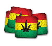 4 Set - Cannabis Rasta Flag Coaster - Jamaica Rastafari Weed Drugs #14456