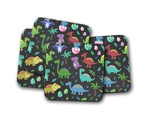 4 Set - Cartoon Dinosaurs Coaster - Dinosaur Kids Cute Funny T-Rex #8820