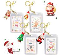 4 Set Christmas ID Badge Holder with Hook and Charm, VEINARDYL Key Card Holder ID Sleeve Window Badge Holder Card Protector with Santa Claus Snowman Ornaments for Women Kids Teacher Nurse