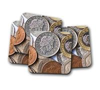 4 Set - Coins Coaster - Pennies Cash Money Rich Fun British Mum #15942