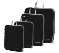 4 Set Compression Packing Cubes For Travel, Not-Made in China, Suitcase and Luggage Space Saver Organizer Bags, Lightweight, Waterproof, Durable Nylon, Black
