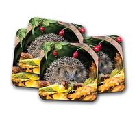 4 Set - Cute Garden Hedgehog Coasters - Nature Wildlife Coaster #13045