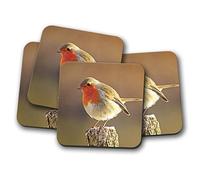 4 Set - Cute Robin Coaster - Bird Redbreast Twitcher Christmas Pretty #8701