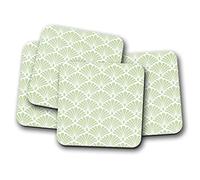 4 Set - Elegant Art Deco Pattern Coaster - Art Nouveau Green Retro #12535