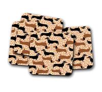 4 Set - Funky Cute Sausage Dog Coaster - Flowery Minature Dachshund #16334