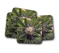 4 Set - Funky Marijuana Coaster - Medical Weed Cannabis Plant Flower #16657