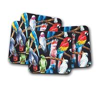 4 Set - Funky Parrots Drinks Coaster - Tropical Birds Macaw Fun #8445