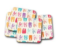 4 Set - Funky Teeth Drinks Coaster - Dentist Dental Surgery Tooth Fun #8478
