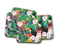 4 Set - Funky Tropical Birds Coaster - Parrot Toucan Jungle Wild Fun #8786