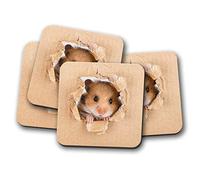 4 Set - Funny Hamster Mouse Coaster - Rodent Kids Rat Gerbil Mice #8521