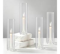 4 Set Glass Hurricane Candle Holders, Clear Taper Candle Sticks Holders for Table Centrepieces, Glass Candlestick Stand with 30 cm Tall Cylinder Chimney Tubes for Wedding Decoration Party Outdoor