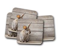4 Set - Gorgeous Rabbit Cork Backed Drinks Coaster - Grey Brown Bunny #8390