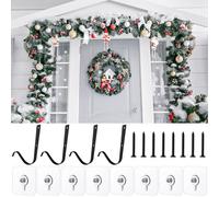 4 Set Heavy Duty Cast Iron Garland Hangers for Large Front Doors - 33 lb Capacity Self-Adhesive Hooks - No Nails or Screws Required - Perfect for Christmas Door Wreaths & Garland