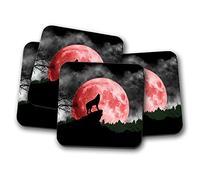 4 Set - Howling Wolf Coaster - Moon Wolves Dog Animal Night #8850