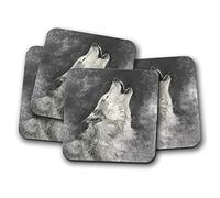 4 Set - Howling Wolf Coaster - Wolves Dog White Grey Husky Fun #15284