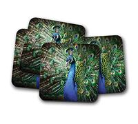 4 Set - Indian Peacock Coaster - Peafowl Feathers Mum Auntie Pretty #15003