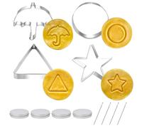 4 Set Korean Dalgona Sugar Candy Making Tools Squid Game Cookie Cutters Sugar Cookie Mold Stainless Steel Umbrella Triangle Star Round Mold with Box Needle for Korean Silver