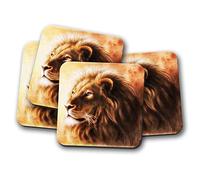 4 Set - Majestic Lion Coaster - Art Drawing Lions Tiger Big Cat Wild #8800