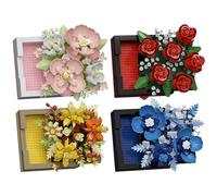4 Set Mini Flower DIY Plant Building Blocks Set, 2193 PCS Orange Fantasy Plants Flowers Building Blocks Kits, Botanical Collection Wall Art Home Office Decor, Gift for Valentines Mother‘s Day