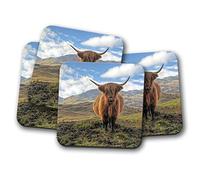 4 Set - Muddy Highland Cow Coaster - Cattle Bull Scotland Fun Animal #15818