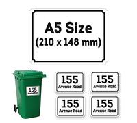 4 Set of A5(200 x 150 mm) Size Personalised Custom Multi Color Wheelie Bin Stickers with Your House Number, Digit, Letter & Road Name,Waterproof Labels or Decals Classic Style PBN02 Stickers Limited
