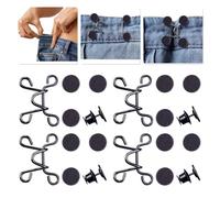 4 Set Pant Waist Tightener,Adjustable Waist Buckle Extender Set,Reusable No Sewing Loose Jean Buttons for Jeans to Make Tighter,Detachable Button Pins Adjuster for Pants,Jeans,Skirts,Sleeves(Black)