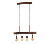 EGLO Pendant Lighting Townshend 4, 4 Lamp Ceiling Light Fixture in Vintage and Industrial Style for Dining and Living Rooms, Hanging Light Made of Antique Brown Metal, E27 Socket