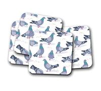 4 Set - Pigeon Print Coaster - Pigeons Birds Cute Cartoon Fun #15995