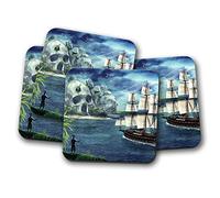 4 Set - Pirate Ship Cove Coaster - Skull Pirates Jolly Roger Fun #8965