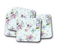 4 Set - Pretty Flowers & Butterflies Coaster - Blue Butterfly Mum #14320