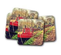 4 Set - Red Canal Boat Coaster - Narrowboat River Waterway Pretty #16460