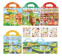 4 Set Reusable Jelly Sticker Book for Toddlers, Travel Toys for Kids | Waterproof 3D Jelly Sticker Packs with 4 Themes, Portable Travel Plane Activity Pads, Sensory Toys for Boys and Girls